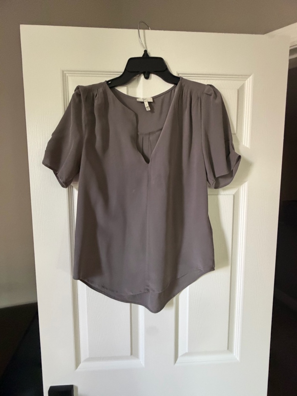 Joie Taupe Short-Sleeve V-Neck Blouse